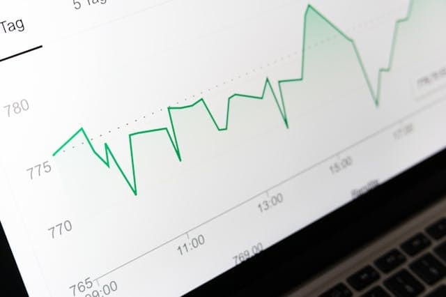 Preisanalyse mit schwankender Kurvengrafik auf Laptop